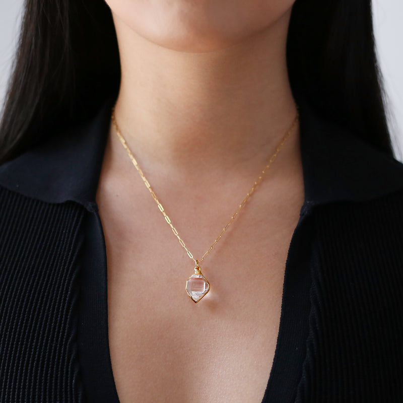 Raw Herkimer Diamond Statement Necklace in gold-filled, view 3 of 13