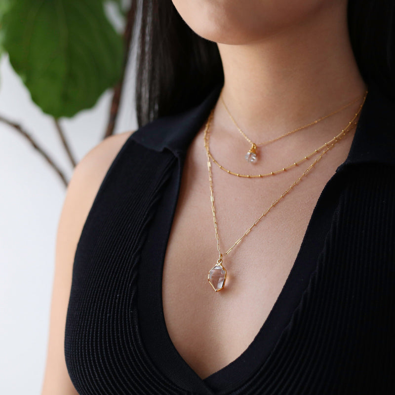 Raw Herkimer Diamond Statement Necklace in gold-filled, view 9 of 13