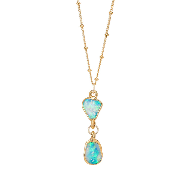 Raw Two Opal Necklace in 24k gold dip, view 4 of 12