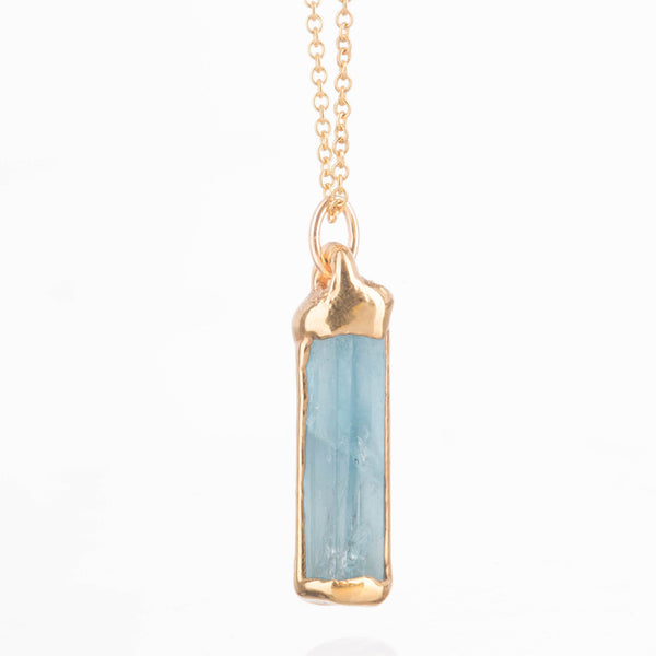 Raw Aquamarine Crystal Necklace in gold-filled