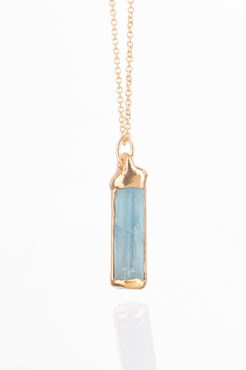 Raw Aquamarine Crystal Necklace in gold-filled
