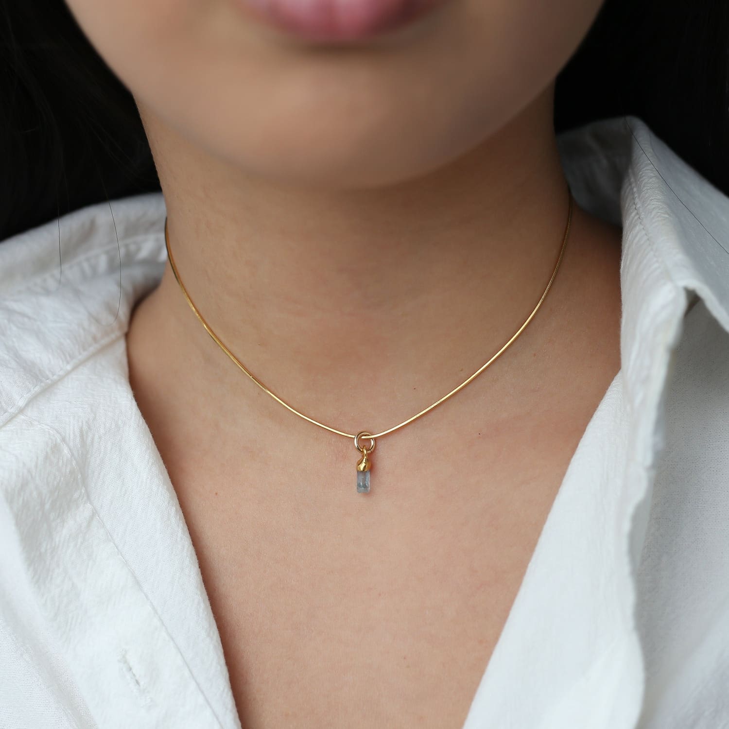 Aquamarine Choker • Raw Gemstone Crystal Necklace • 24k Gold