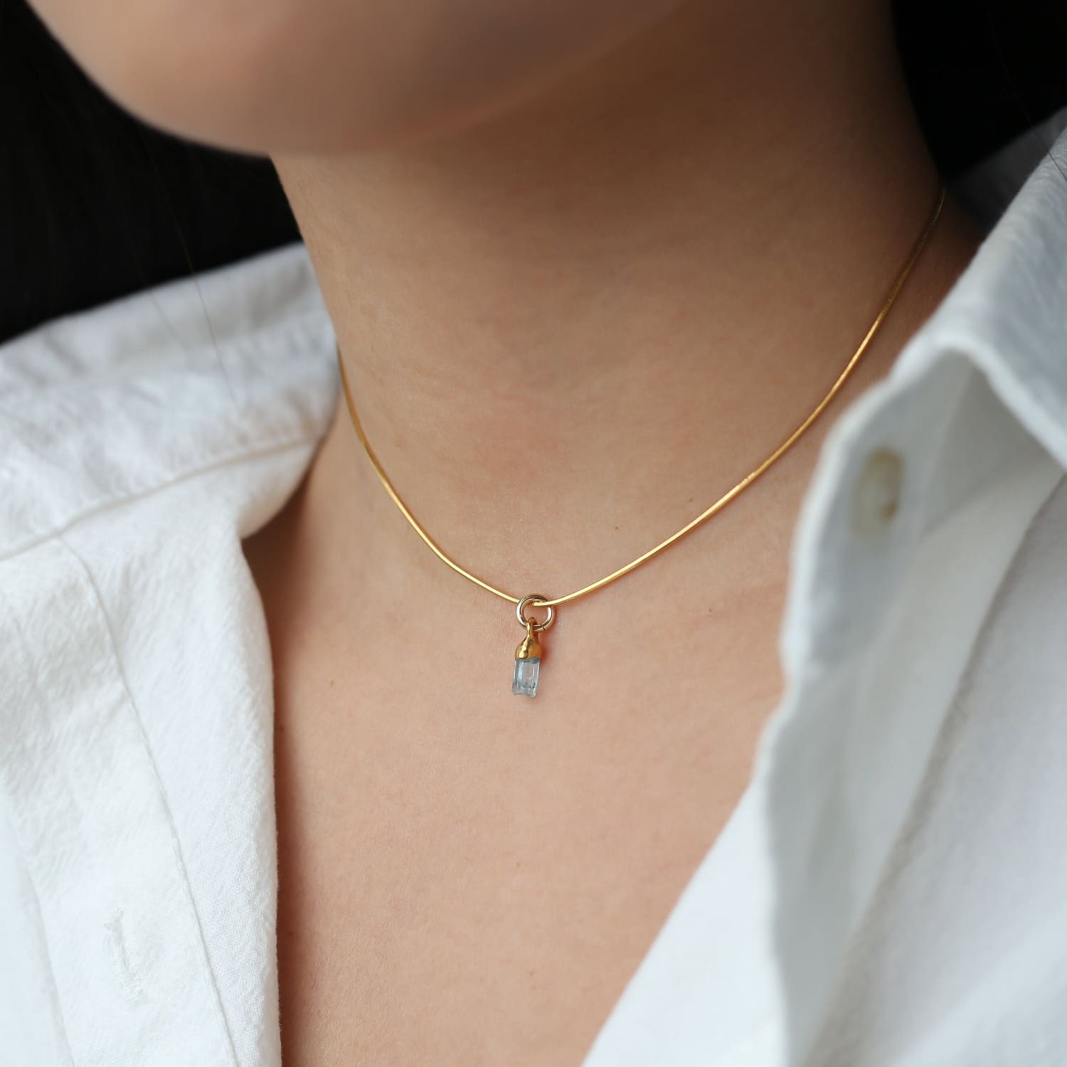 Aquamarine Choker • Raw Gemstone Crystal Necklace • 24k Gold