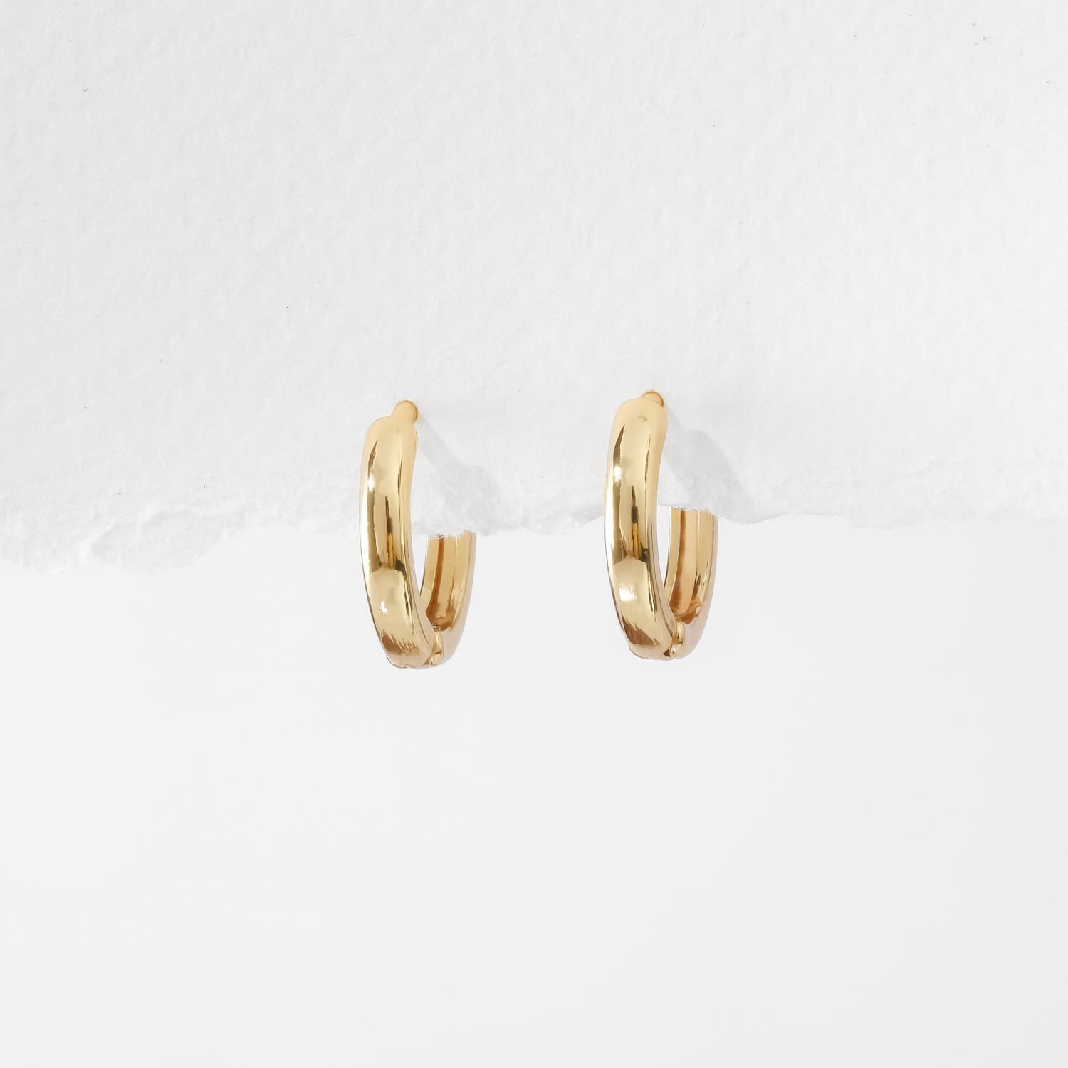 Aquamarine Huggie Earrings • Chunky 14k Gold Filled Hoops •