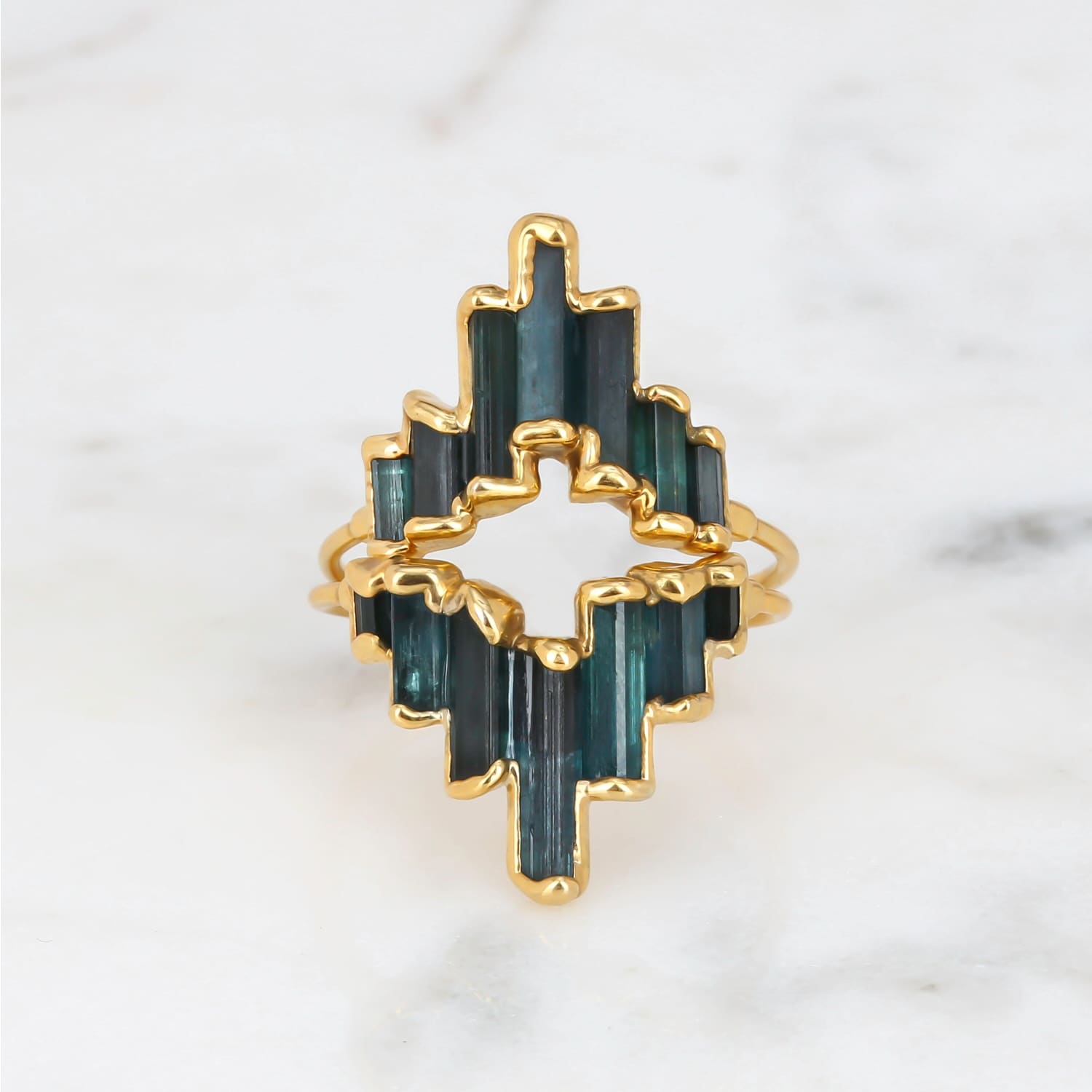 Art Deco Blue Tourmaline Ring for Women • Witchy Curved