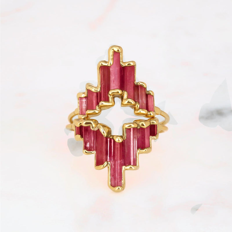 Art Deco Pink Tourmaline Ring Raw Gemstone Jewelry Rough