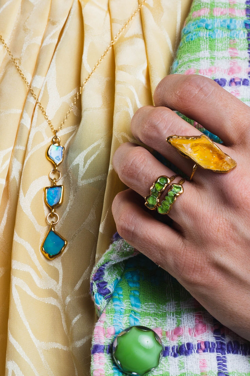 Triple Raw Opal Necklace in 24k gold dip, view 2 of 15