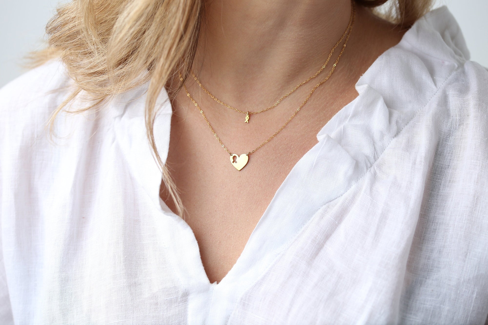 Breast Cancer Ribbon & Heart Friendship Necklace Set · BFF Best Friend Necklaces · Cancer Awareness · 100% goes towards Amy's Recovery