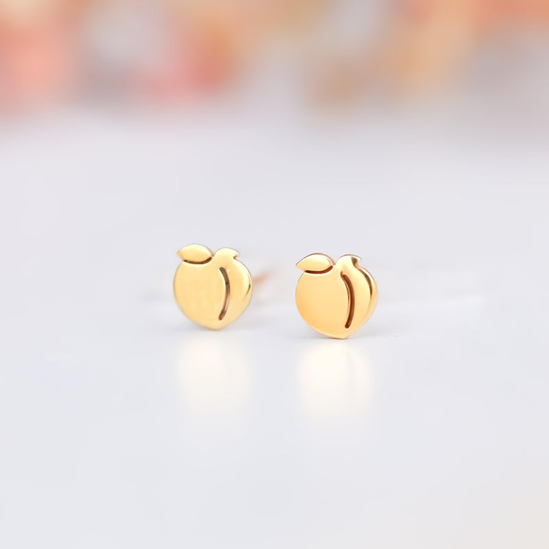 Mismatched pair of tiny gold peach and eggplant emoji stud earrings (10 of 14)