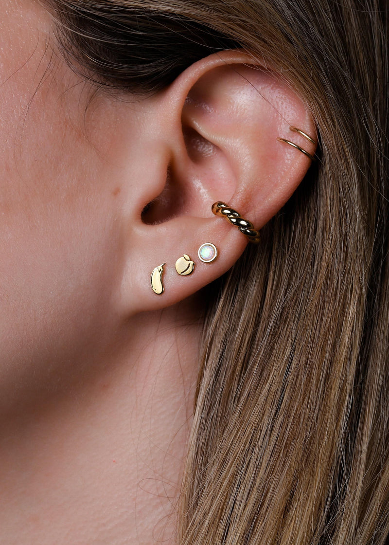 Mismatched pair of tiny gold peach and eggplant emoji stud earrings (5 of 14)