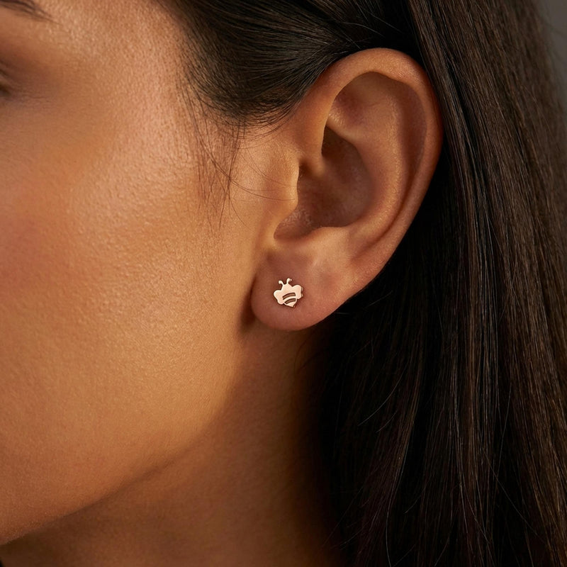 Pair of very small flat bee stud earrings in polished gold (6 of 12)