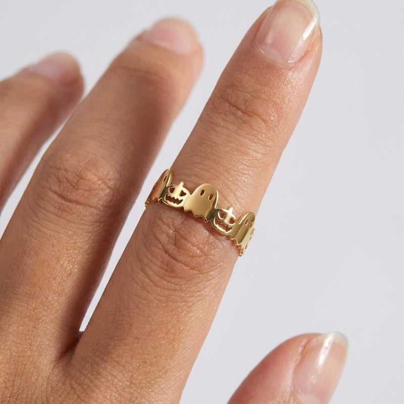 Dainty gold Halloween ring with a small sculpted top on a thin band (4 of 12)