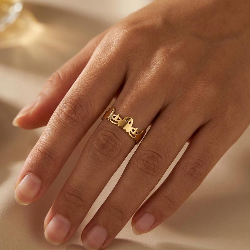 Dainty gold Halloween ring with a small sculpted top on a thin band (5 of 12)