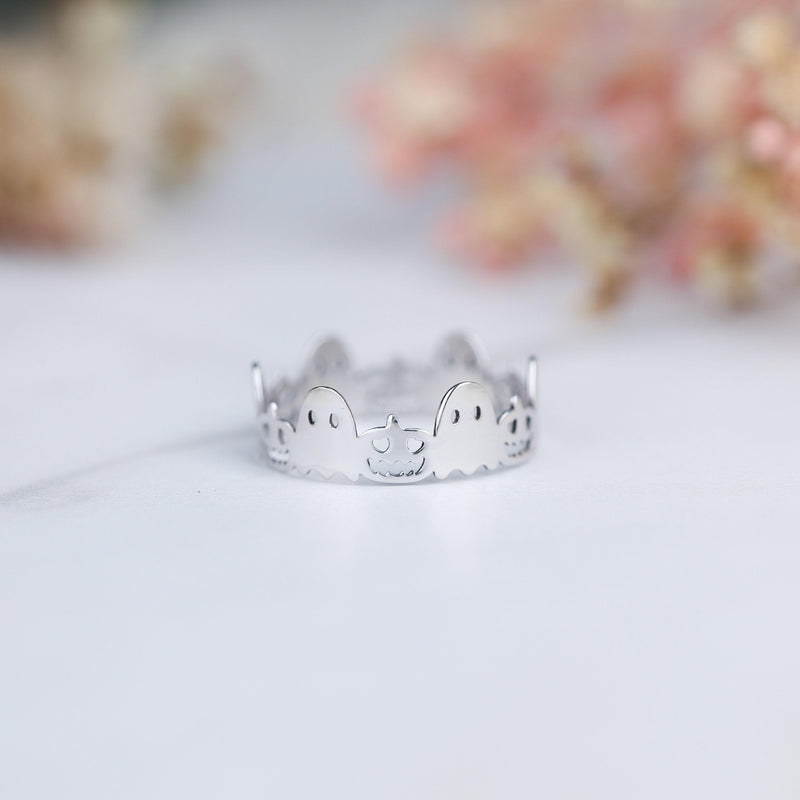 Dainty gold Halloween ring with a small sculpted top on a thin band (8 of 12)