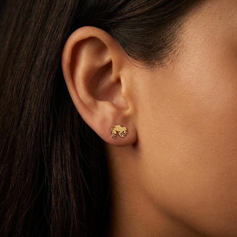 Pair of small gold frog stud earrings facing forward (4 of 13)