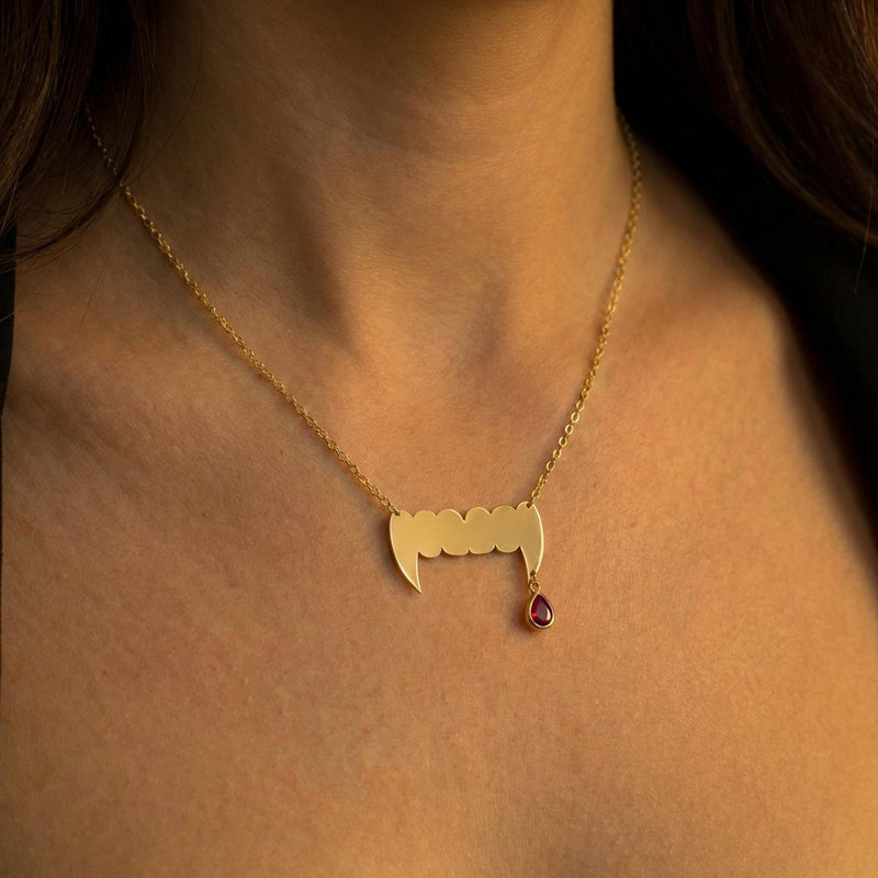 Small silver vampire fang pendant on a fine chain necklace (10 of 11)