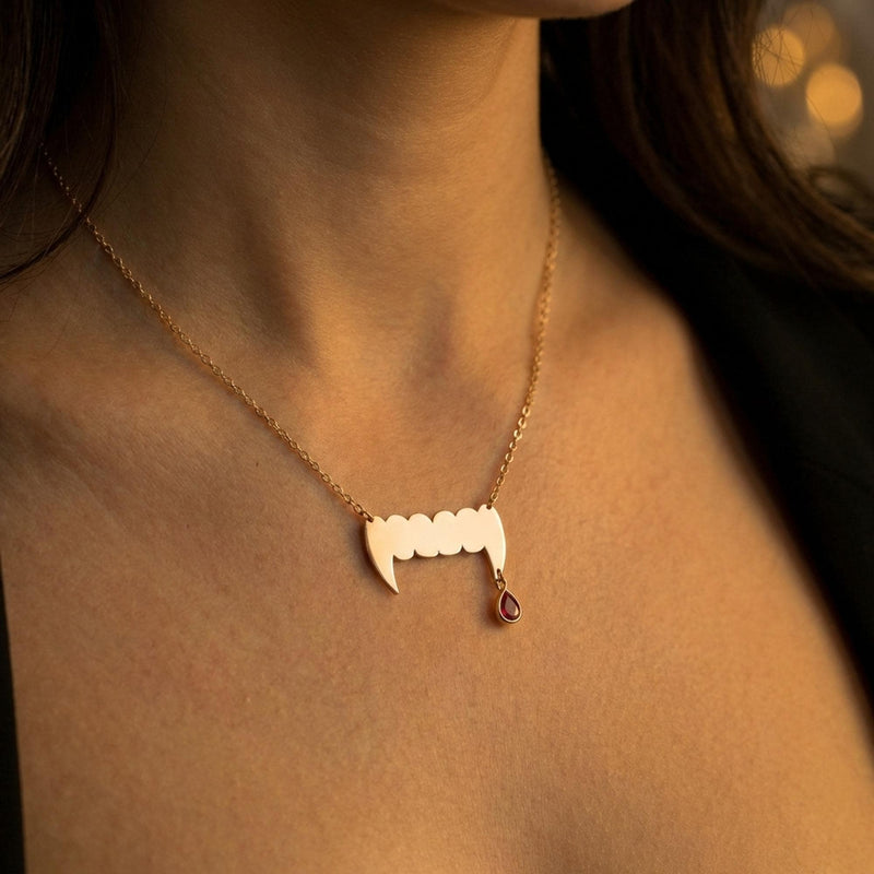 Small silver vampire fang pendant on a fine chain necklace (2 of 11)