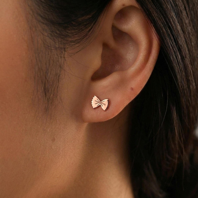 Tiny gold bowtie pasta farfalle stud earrings with ruffled edges (5 of 13)