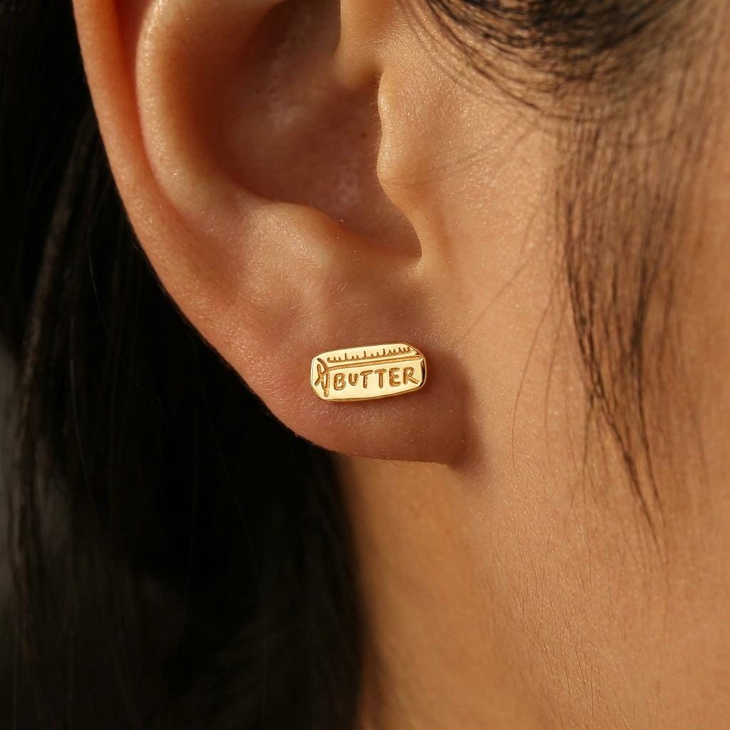 Pair of small gold stick of butter stud earrings with wrapper detail (2 of 16)