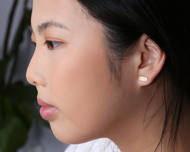 Pair of small gold stick of butter stud earrings with wrapper detail (6 of 16)