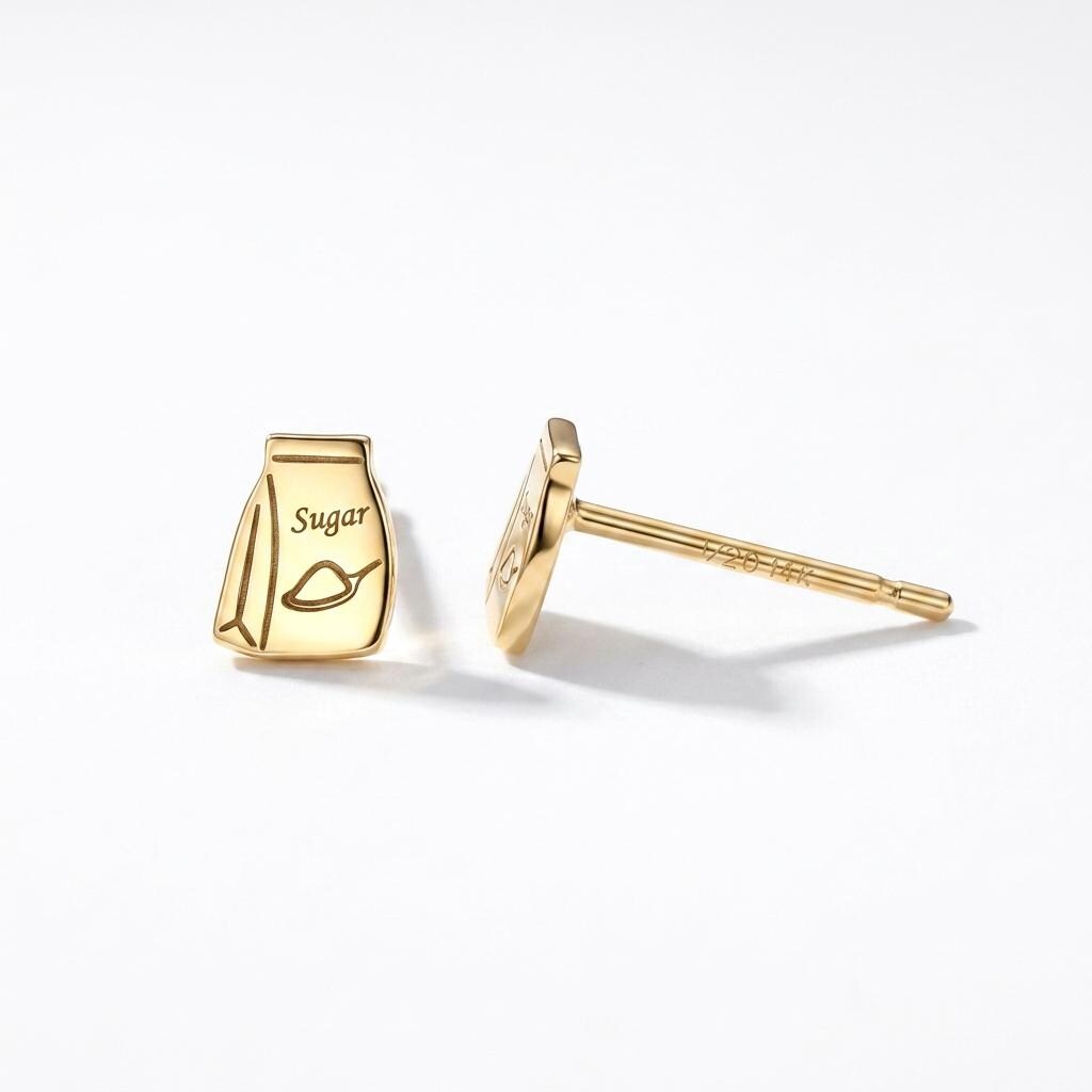 Pair of small sugar sack stud earrings in polished gold