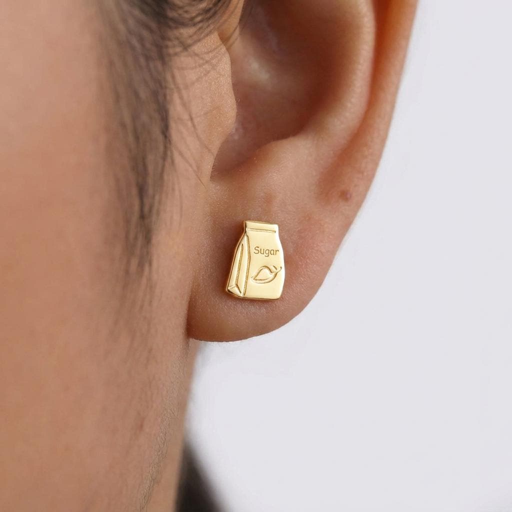Pair of small sugar sack stud earrings in polished gold (2 of 11)