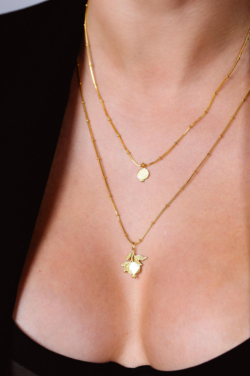 Gold cut pomegranate pendant showing seeds, on a fine cable chain (3 of 9)
