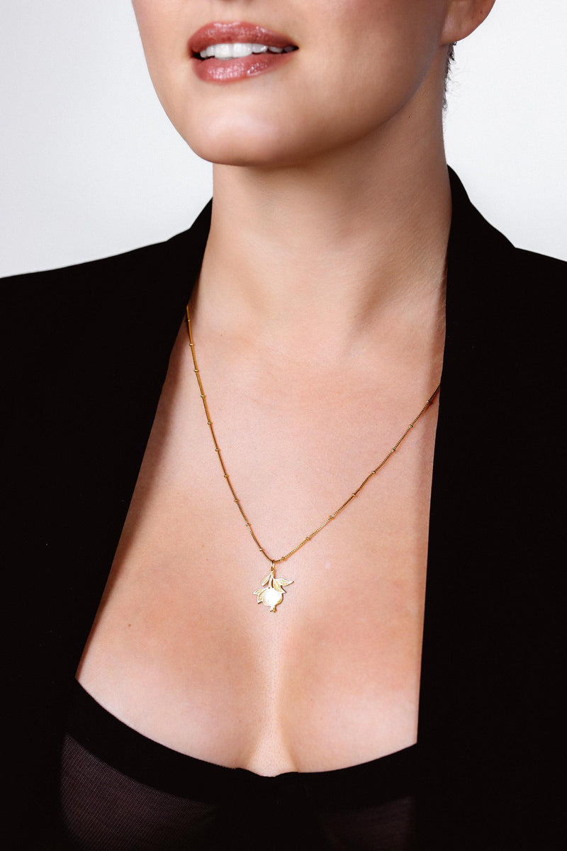 Small gold pomegranate pendant with crown top on a fine chain (3 of 8)