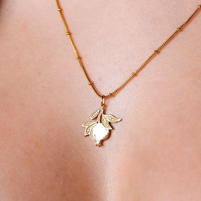 Small gold pomegranate pendant with crown top on a fine chain (4 of 8)