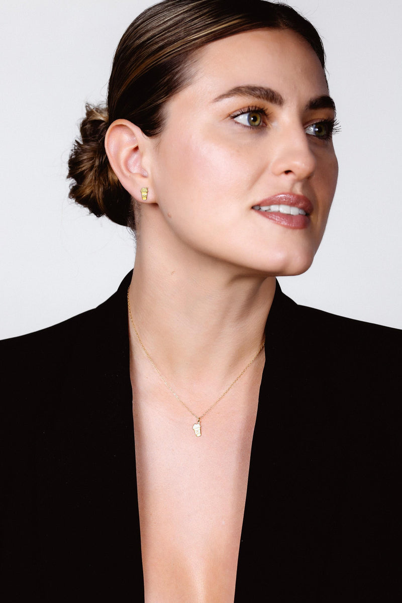 Small gold coffee cup pendant necklace with lid and sleeve on a thin chain (2 of 7)
