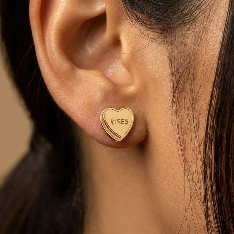 Pair of tiny candy conversation heart stud earrings in polished gold (12 of 15)