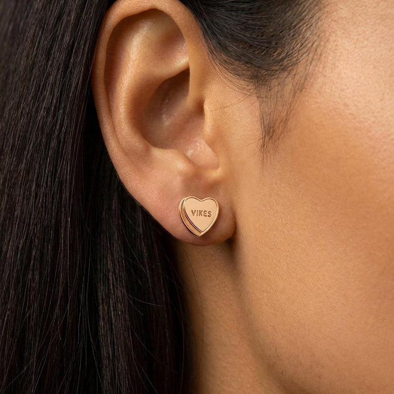Pair of tiny candy conversation heart stud earrings in polished gold (13 of 15)