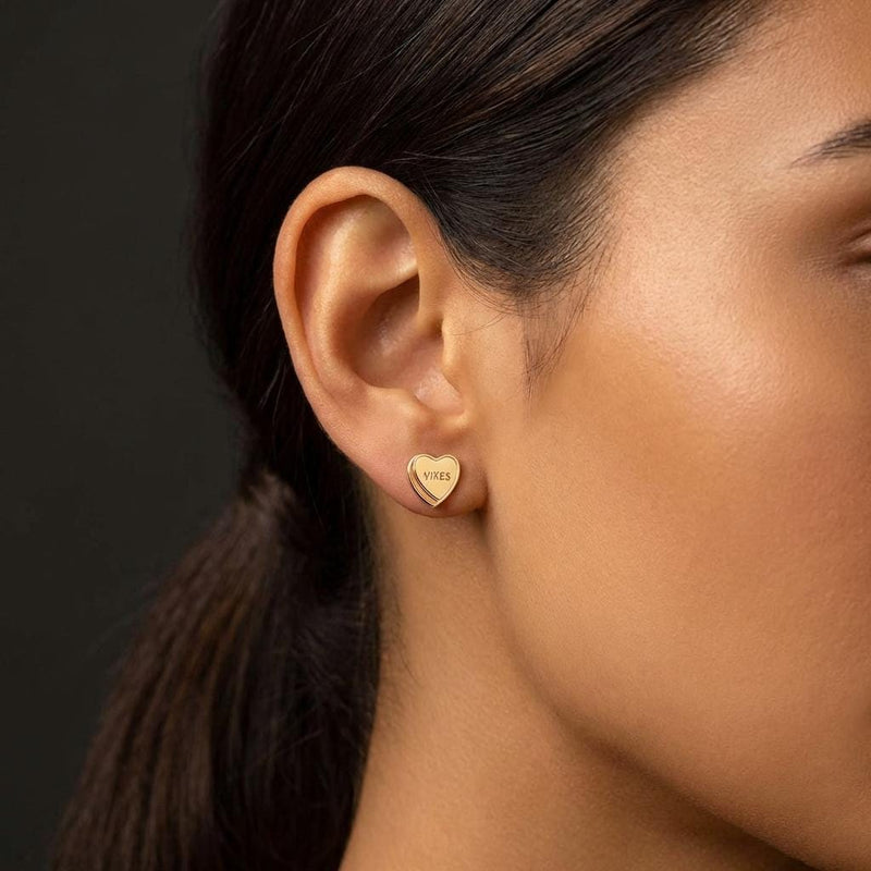 Pair of tiny candy conversation heart stud earrings in polished gold (2 of 15)