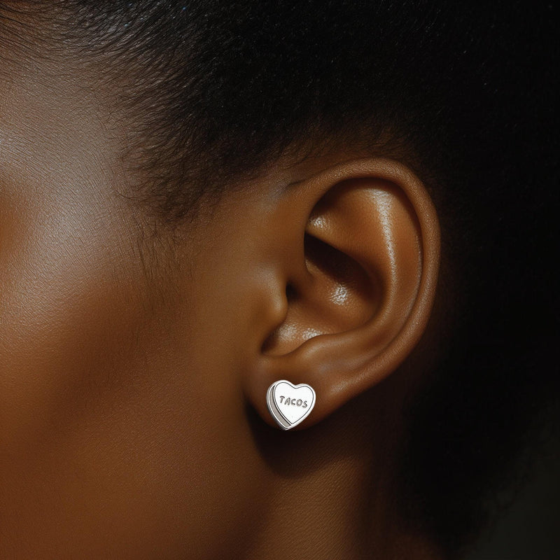 Pair of tiny candy conversation heart stud earrings in polished gold (4 of 15)