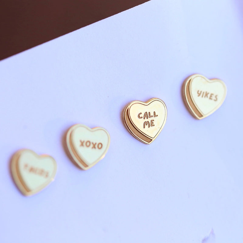 Pair of tiny candy conversation heart stud earrings in polished gold (7 of 15)