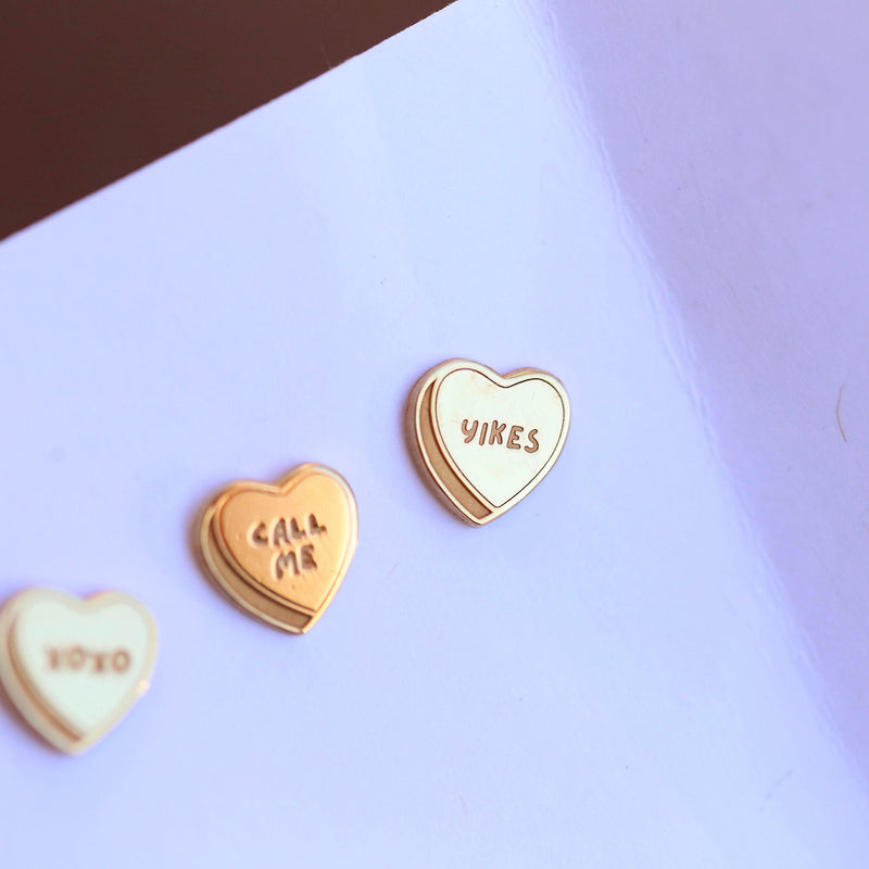 Pair of tiny candy conversation heart stud earrings in polished gold (8 of 15)