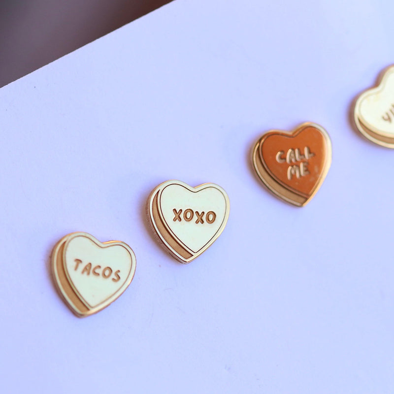 Pair of tiny candy conversation heart stud earrings in polished gold (9 of 15)