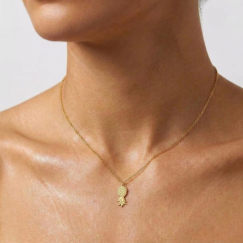 Blooblee Upside Down Pineapple Necklace, 24k gold vermeil