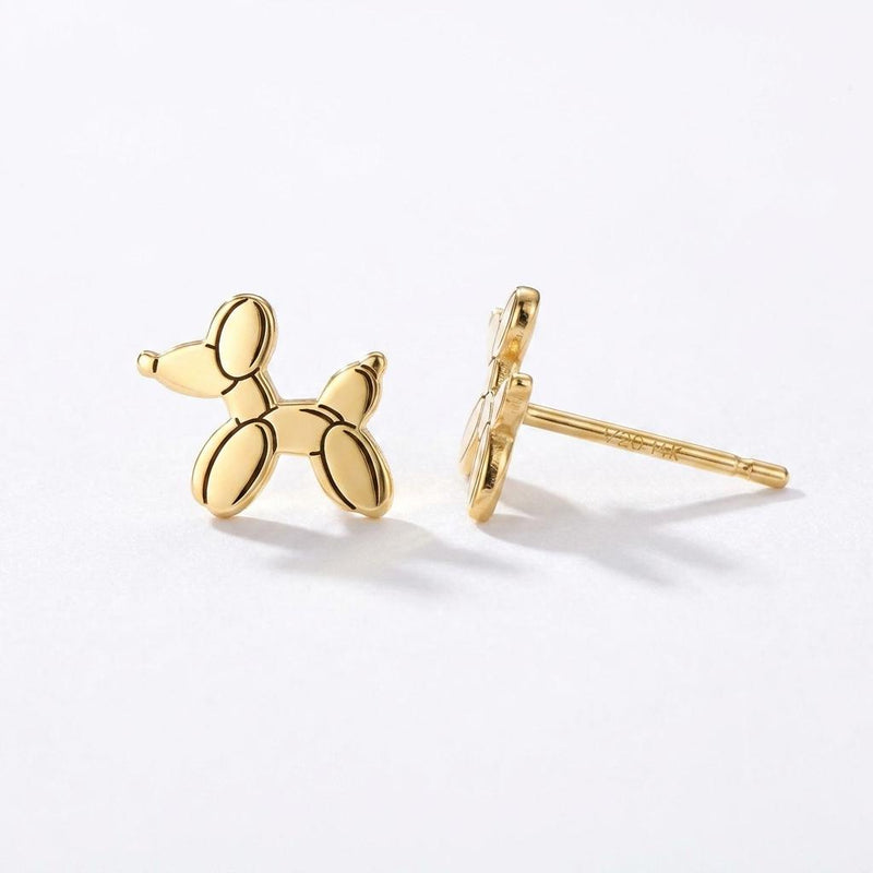 Pair of small balloon dog stud earrings in gold with twisted balloon segments (3 of 7)