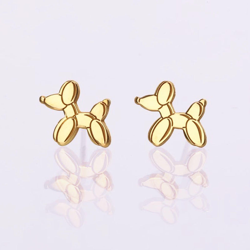 Pair of small balloon dog stud earrings in gold with twisted balloon segments (4 of 7)