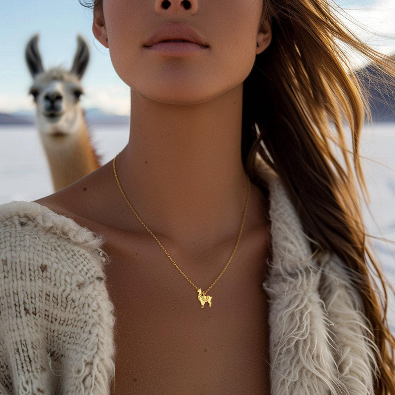 Dainty gold llama pendant with saddle blanket detail on a fine chain (11 of 15)