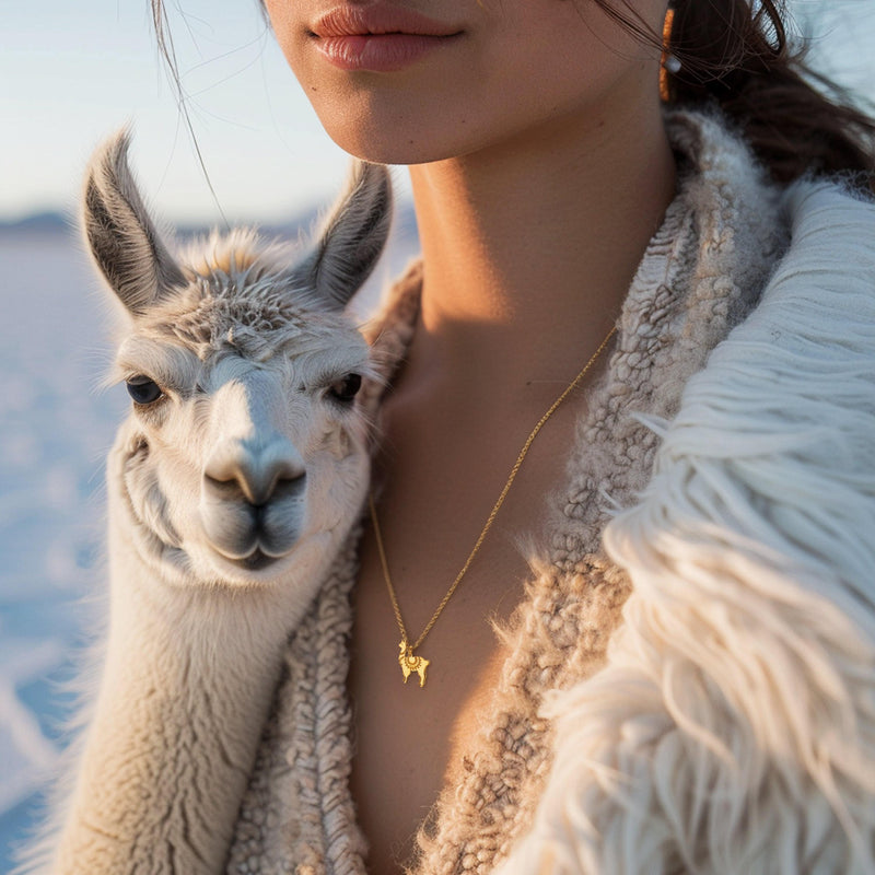 Dainty gold llama pendant with saddle blanket detail on a fine chain (12 of 15)