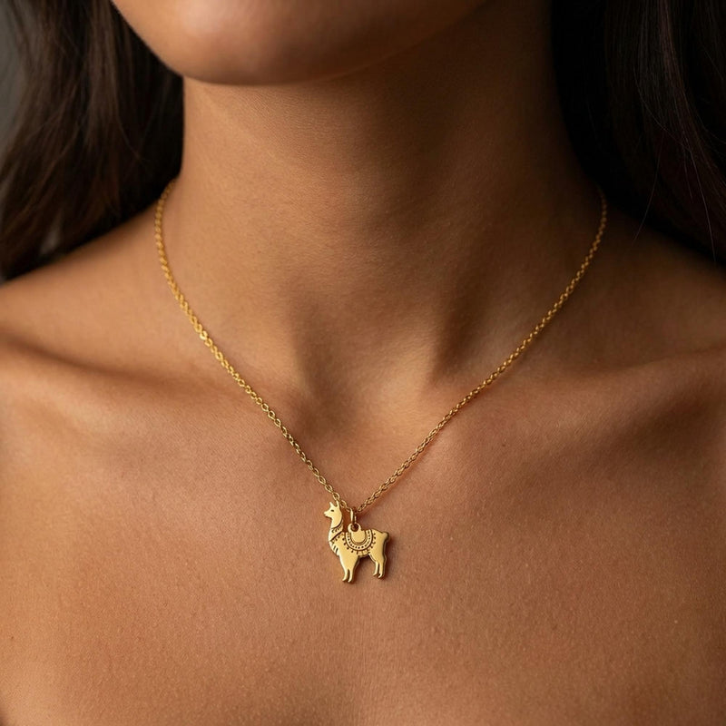Dainty gold llama pendant with saddle blanket detail on a fine chain (3 of 15)