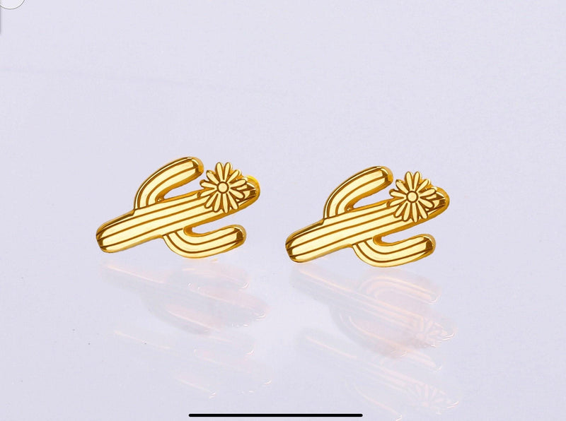 Pair of saguaro cactus stud earrings with two raised arms, in gold (11 of 14)