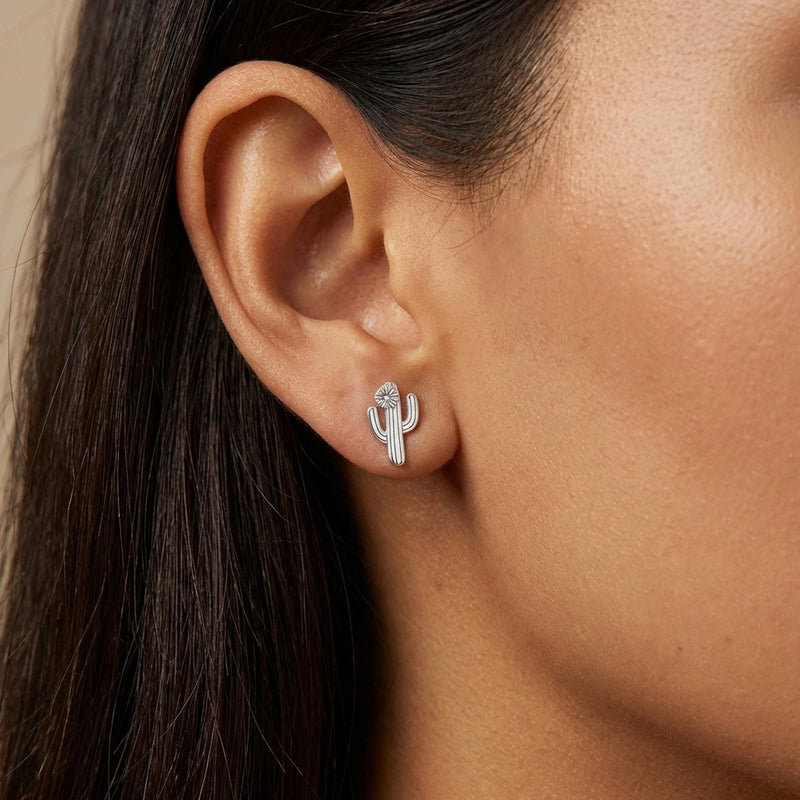 Pair of saguaro cactus stud earrings with two raised arms, in gold (7 of 14)