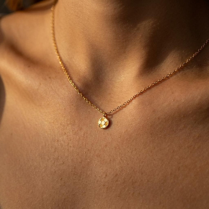 Small gold soccer ball charm necklace with pentagon panels on a fine chain (2 of 9)