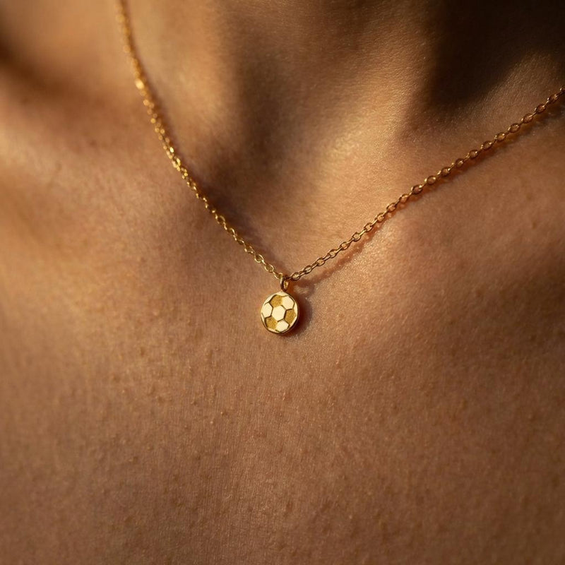 Small gold soccer ball charm necklace with pentagon panels on a fine chain (4 of 9)