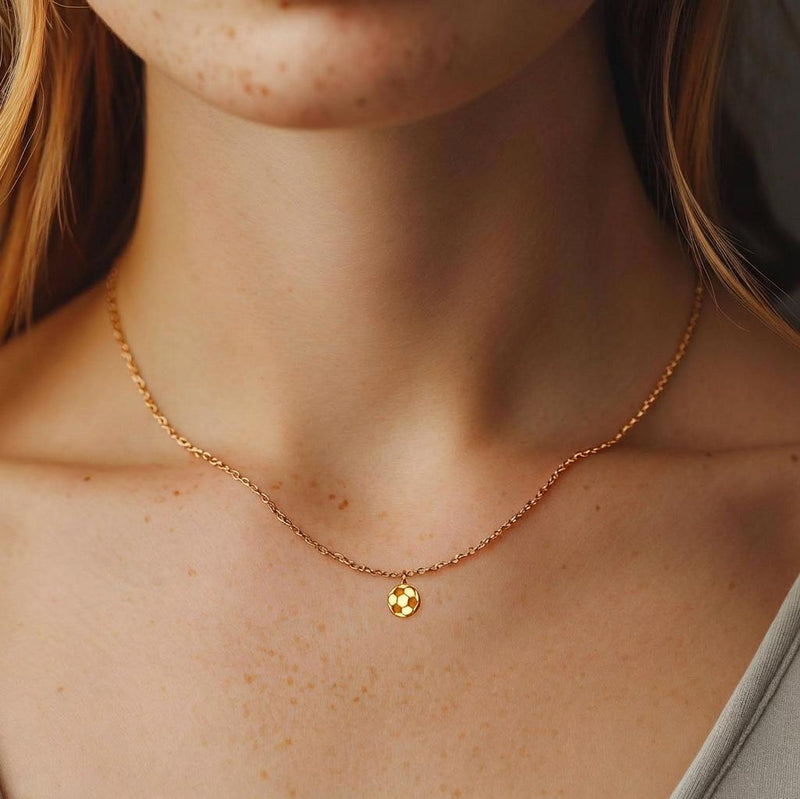 Small gold soccer ball charm necklace with pentagon panels on a fine chain (5 of 9)