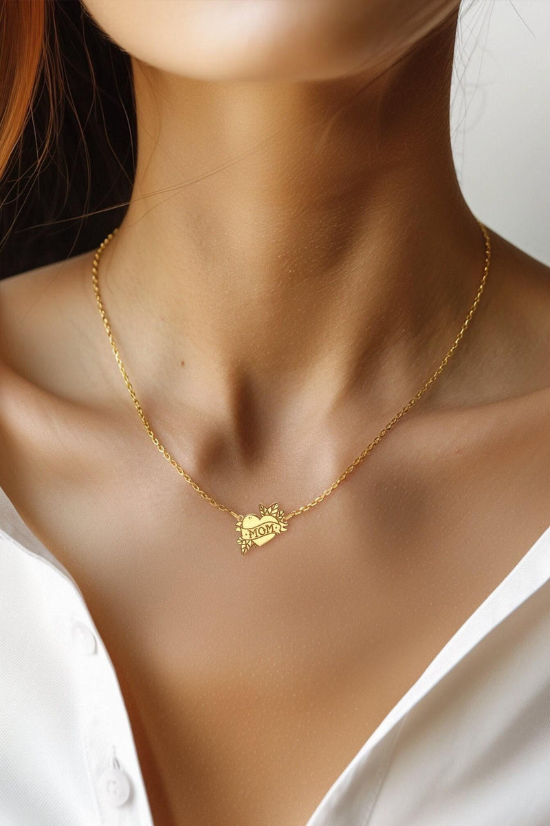 Tattoo style heart pendant with a banner on a thin gold chain (4 of 9)
