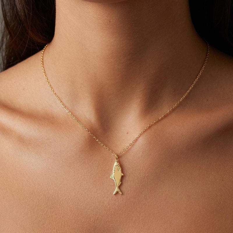Dainty gold sardine charm necklace with a detailed fish on a fine chain (4 of 11)
